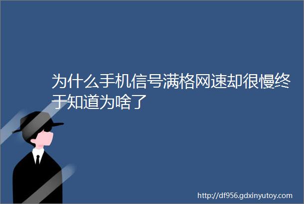 为什么手机信号满格网速却很慢终于知道为啥了